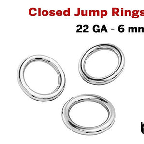 Sterling Silver Closed Jump Rings, 22ga, 10 Pcs, 6 mm, Wholesale Price, (SS/JR22/6C)