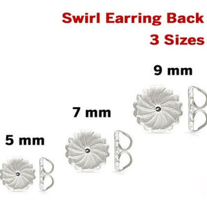 Sterling Silver Earring Back Swirl Premium, Wholesale Bulk Pricing, (SS/726)