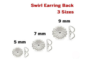 Sterling Silver Earring Back Swirl Premium, Wholesale Bulk Pricing, (SS/726)