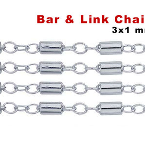 Sterling Silver Cylindrical Bar and link Chain, 3x1 mm, (SS-100)