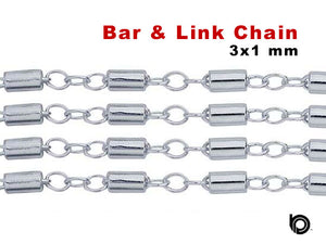 Sterling Silver Cylindrical Bar and link Chain, 3x1 mm, (SS-100)