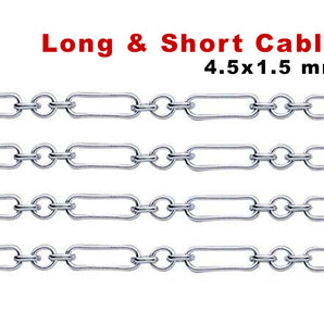 Sterling Silver Long and Short Cable Chain, 4.5x1.5 mm, (SS-102)