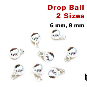 Sterling Silver Ball Drop Charm, 2 Sizes, (SS/500)