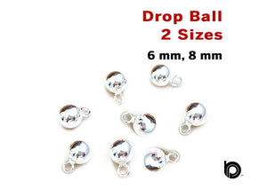 Sterling Silver Ball Drop Charm, 2 Sizes, (SS/500)