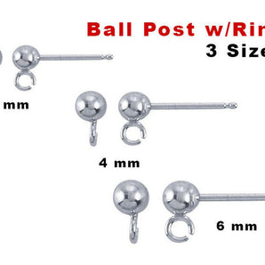 Sterling Silver Ball Post Earrings w/Ring, 4 Sizes, Wholesale Bulk Pricing, (SS/745)