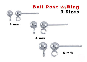 Sterling Silver Ball Post Earrings w/Ring, 4 Sizes, Wholesale Bulk Pricing, (SS/745)