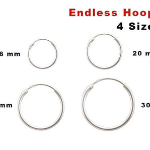 Sterling Silver Endless Hoops, 4 Sizes, (SS/746)