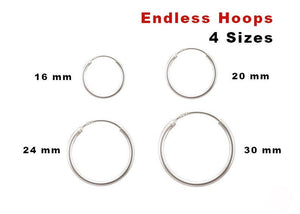 Sterling Silver Endless Hoops, 4 Sizes, (SS/746)