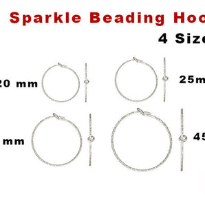 Sterling Silver Sparkle Beading Hoops, 4 Sizes, (SS/749)