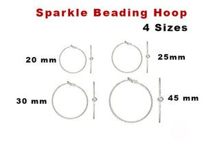 Sterling Silver Sparkle Beading Hoops, 4 Sizes, (SS/749)