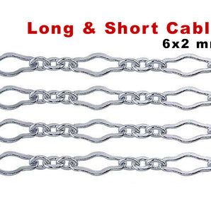 Sterling Silver Long and Short Cable Chain, 6x2 mm links, (SS-104)