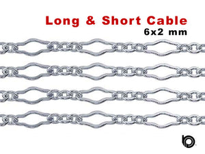 Sterling Silver Long and Short Cable Chain, 6x2 mm links, (SS-104)