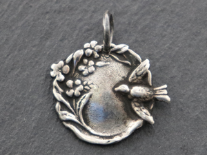 Sterling Silver Artisan Swallow and Vine Charm -- (AF-923) - Beadspoint