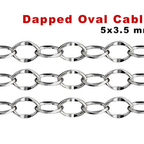 Sterling Silver Oval Dapped Cable Chain, 5x3.5mm, (SS-107)