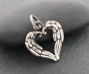 Sterling Silver Artisan Angel Wing Heart Charm -- (AF-945) - Beadspoint
