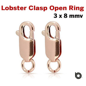 14K Rose Gold Filled Lobster Clasp Open Ring Attached, 3X8 mm, 1 Pc, (RG/850)