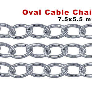 Sterling Silver Oval Cable Chain, 7.5x5.5 mm Links, (SS-110)