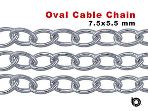 Sterling Silver Oval Cable Chain, 7.5x5.5 mm Links, (SS-110)