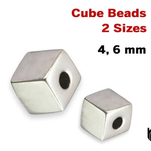 Sterling Silver Cube Beads,Two Sizes ,(SS/685/4-6)