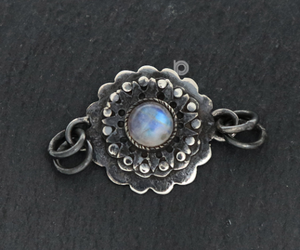 Sterling Silver Artisan Connector w/ Rainbow Moonstones -- (AF-132) - Beadspoint