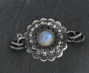 Sterling Silver Artisan Connector w/ Rainbow Moonstones -- (AF-132) - Beadspoint