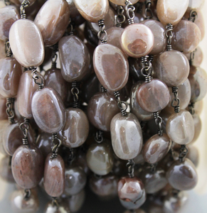 Mystic Brown Moonstone smooth Pebels nuggets rosary chain,  (BZC-BMNS-107) - Beadspoint