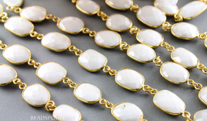 White Corrundum Faceted Oval Chain,(BC-WCD-13) - Beadspoint