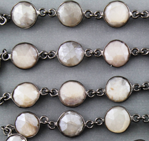 Mystic Grey Moonstone Puff Coin Chain,(BC-GMNS-16) - Beadspoint