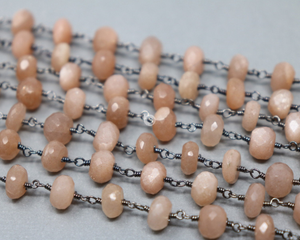 Peach Moonstone Wire Wrapped Faceted Rondelle, (RS-PMN-136) - Beadspoint