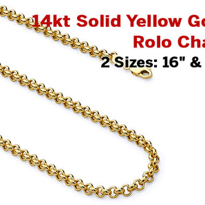 14KT Yellow Gold Oval Rolo Chain, 1.2 mm, (8-14KT-Rolo)