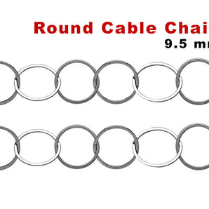 Sterling Silver Large Round Circle Cable Chain, 9.5 mm Links, (SS-112)