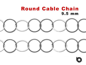 Sterling Silver Large Round Circle Cable Chain, 9.5 mm Links, (SS-112)