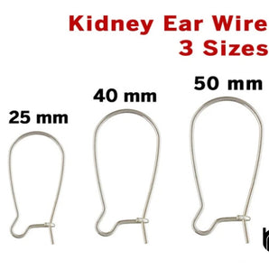 Sterling Silver Kidney Ear Wire, 3 Sizes , (SS/722)