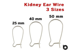 Sterling Silver Kidney Ear Wire, 3 Sizes , (SS/722)