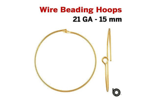 14K Gold Filled Wire Beading Hoops, 15 mm, 1 Pair, 2 Pcs, (GF/335/15)
