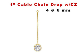 14K Gold Filled White Super Quality CZ 1" Cable Chain Drop, (GF-816)
