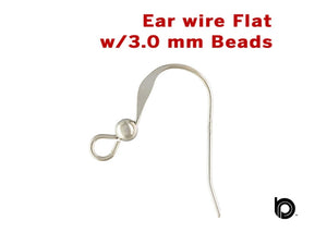 Sterling Silver Ear Wire Flat w/3.0 mm Beads,  (SS/703)
