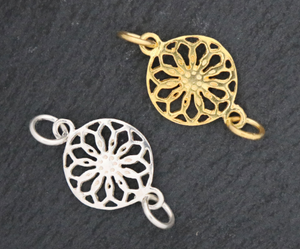 2 Pcs, Sterling Silver Artisan Filigree Flower Connector (HT-8169) - Beadspoint