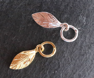 2 Pcs, Sterling Silver Artisan handmade leaf Charm, (HT-8164) - Beadspoint