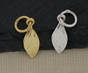 2 Pcs, Sterling Silver Artisan handmade leaf Charm, (HT-8164) - Beadspoint