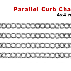 Sterling Silver Parallel Curb Chain, 4x4 mm, (SS-151)