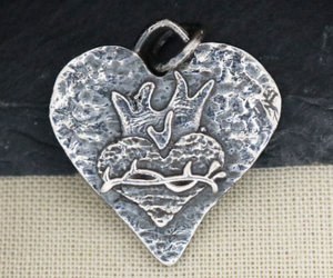Sterling Silver Handmade Heart on Heart  Pendant, (AF-187) - Beadspoint