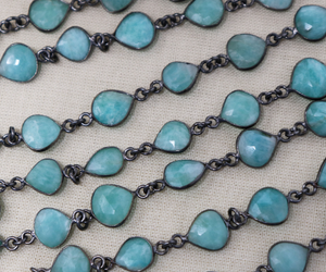 Amazonite Faceted Heart Shape Chain, (BC-AMZ-63) - Beadspoint