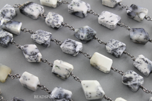 Dendrite Opal Faceted Nuggets Wire Wrap Rosary, (RS-DEN-28) - Beadspoint