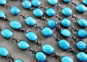 Turquoise Faceted Oval Bezel Chain, (BC-TUR-85) - Beadspoint