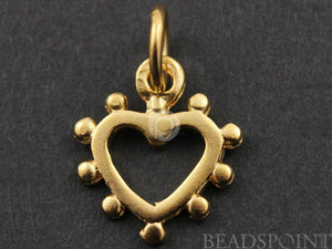 24K Gold Vermeil Over Sterling Silver Dotted Heart Charm-- VM/CH8/CR23 - Beadspoint