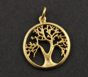 24K Gold Vermeil Over Sterling Silver Tree Charm  -- VM/CH4/CR94 - Beadspoint