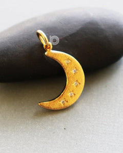 Gold Vermeil Over Sterling Silver Crescent Moon with 0.02 Diamonds -- VM/CH5/CR62 - Beadspoint