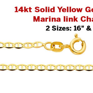 14KT Yellow Gold marina link Chain, 2.4 mm, (9-14KT-Marina)