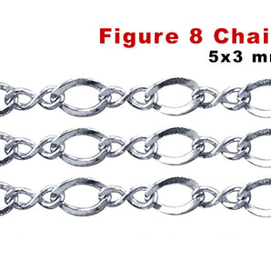 Sterling Silver figure 8 and oval links cable chain, 5x3 mm Links, (SS-014)